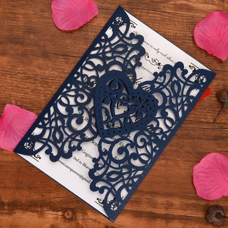 FOMTOR Laser Cut Wedding Invitations Kit 50 Packs Laser Cut Wedding Invitations with Blank Printable Paper and Envelopes for Birthday Parties (Navy Blue) - Image 5